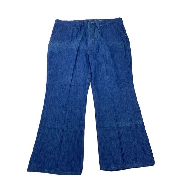 Vtg 1970's Wrangler Blue Jean Regular Fit Dead Stock Straight Boot 48x30 1J115MW - Picture 2 of 14